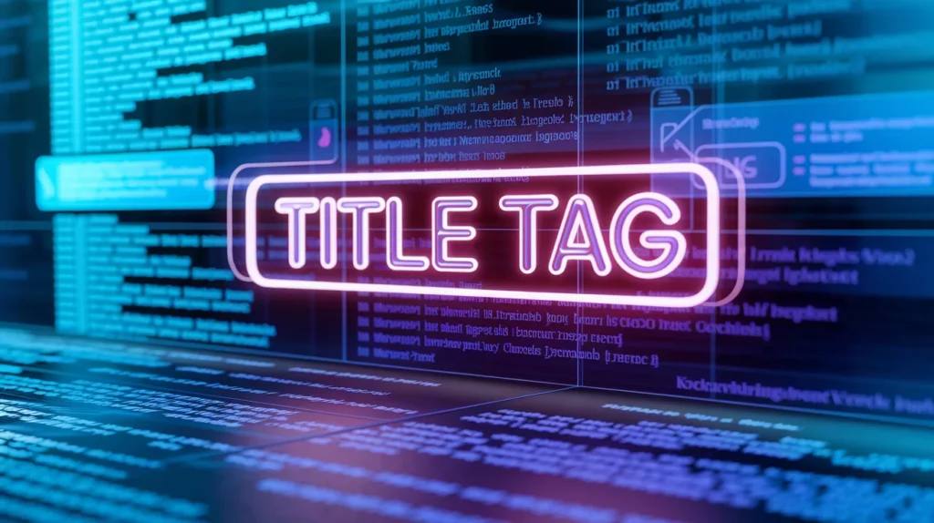 Optimizing title tags and meta descriptions with red neon digital interface for better SEO rankings