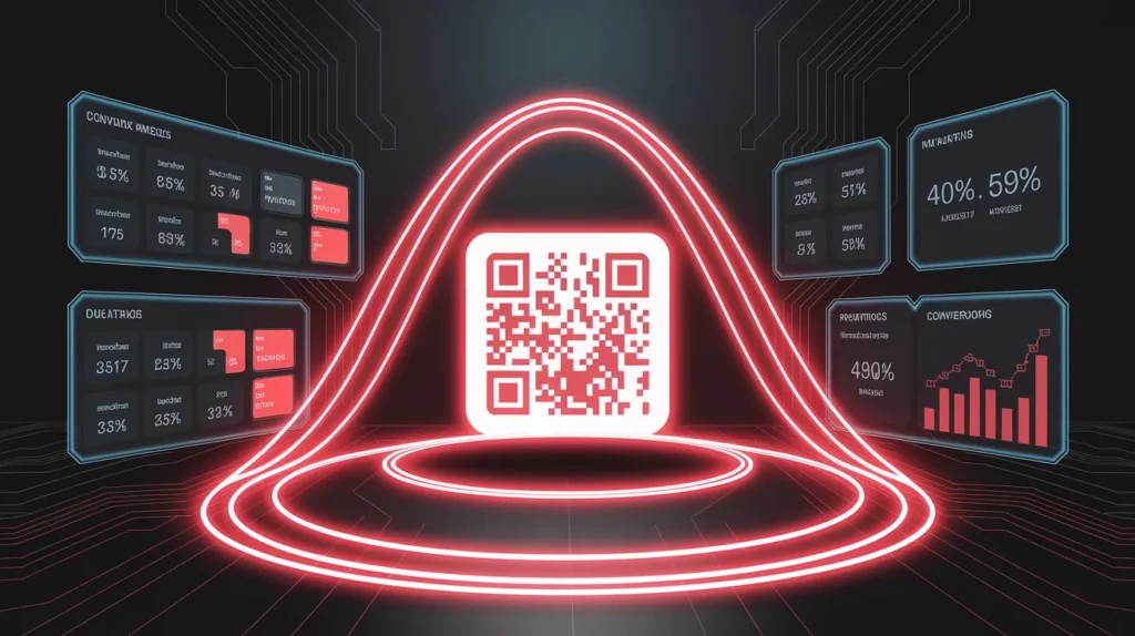 Custom QR code generator with red neon interface bridging digital and physical marketing for enhanced SEO strategy
