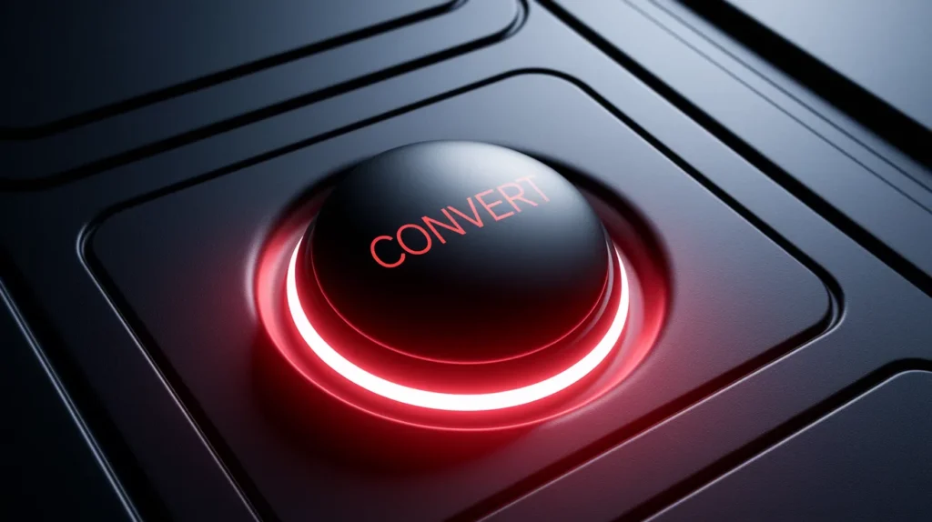 Strong neon red Call-to-Action button design vital for landing page conversion.