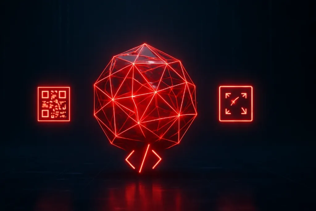 A glowing red neon core surrounded by tool icons, representing The Neo Core's suite of digital optimization tools.