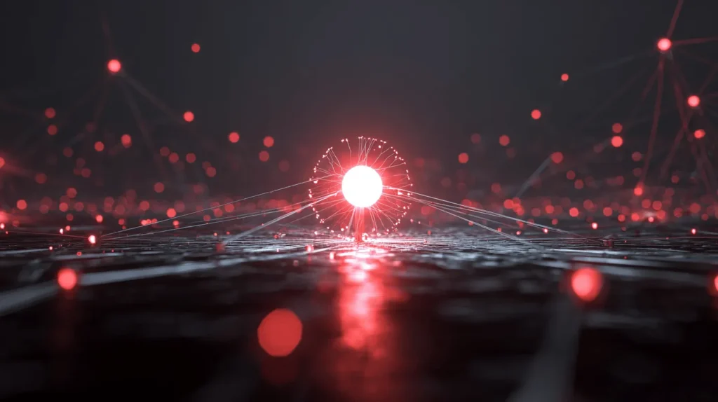 Topic authority clusters for GEO visualized as a red‑neon hub with connected subtopics