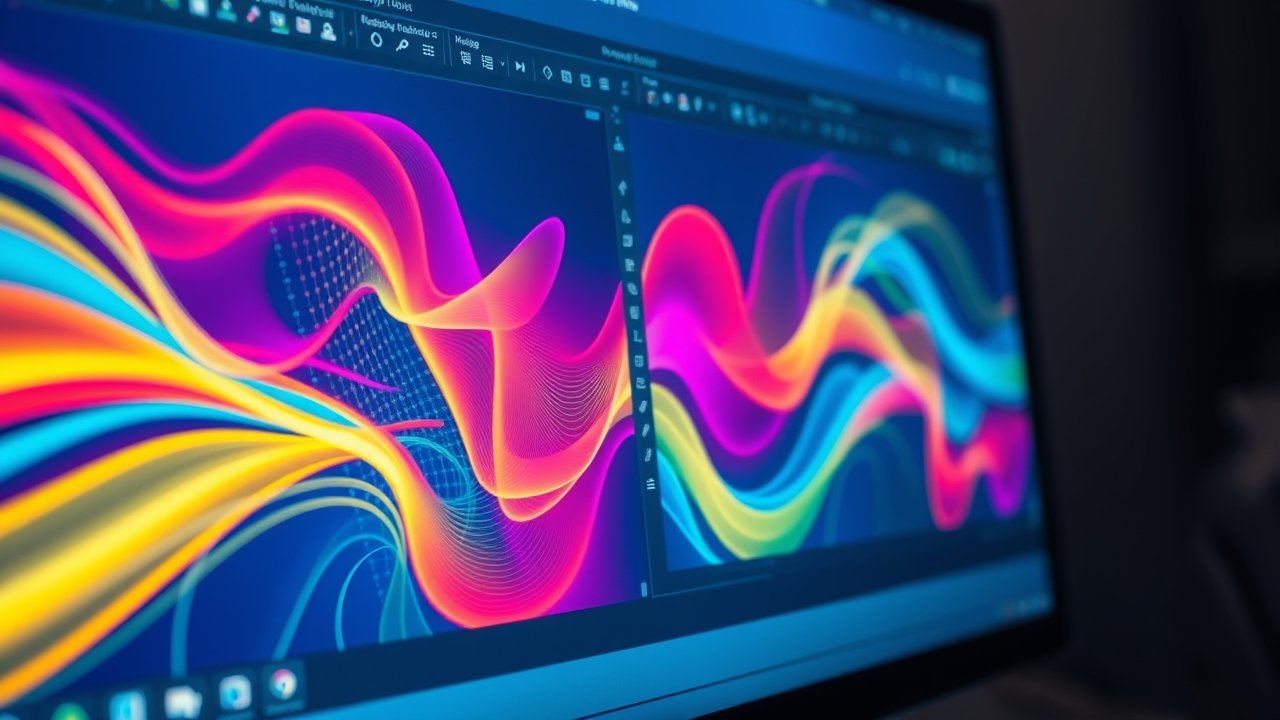 Close up of AI graphic design software on a computer monitor