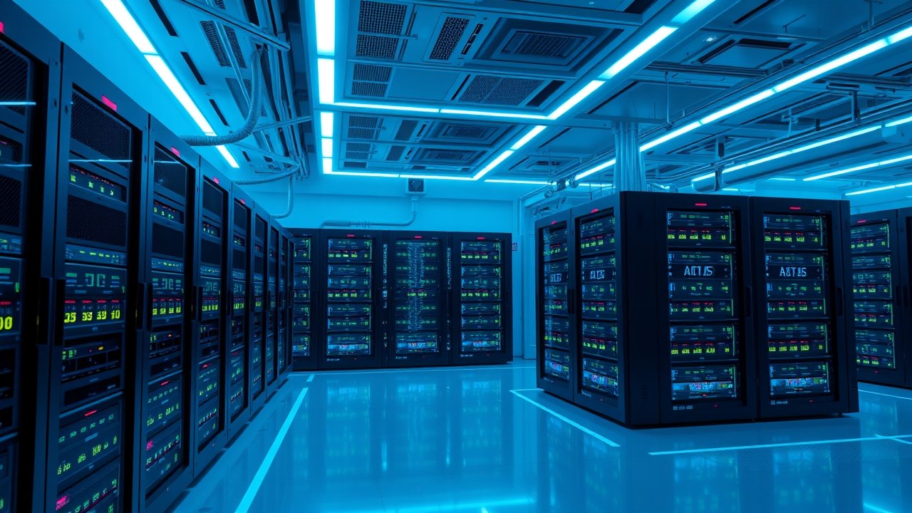 Futuristic server room representing AI infrastructure