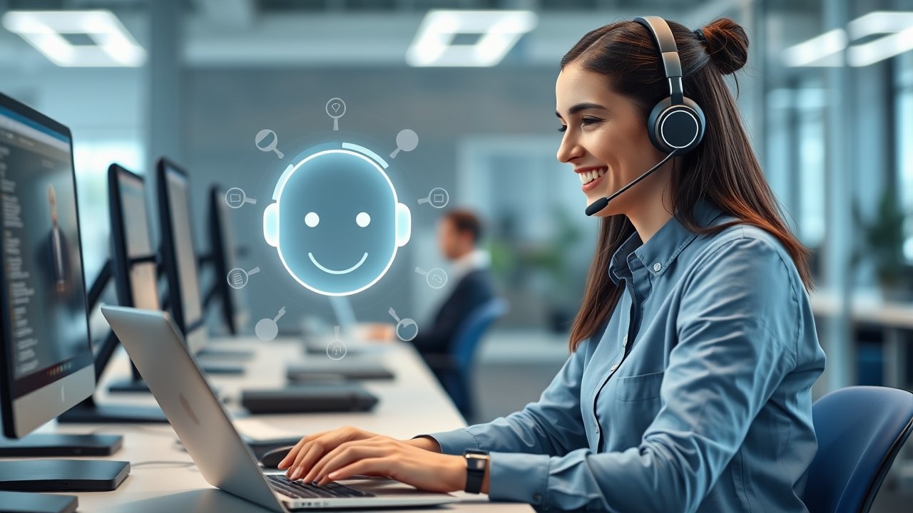 Human customer service agent collaborating with an AI assistant